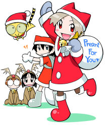 4girls :&gt; alternate_costume animal_costume animal_ears animal_hairband animal_hood antlers arm_up backpack bag bell black_hair black_outline black_tail blue_eyes blunt_bangs blunt_ends blush_stickers boots brown_hairband brown_pantyhose capelet cat_ears christmas clenched_teeth closed_mouth coco_(toranoana) collar collared_capelet colored_sclera cub double-parted_bangs dress english_text fake_animal_ears fang full_body glasses gloves green_sclera grey_bag grey_footwear grey_mittens hair_between_eyes hairband hat hat_with_ears hime_cut holding holding_sack hood hood_up horns jingle_bell knee_boots kneeling kotora_(toranoana) leg_up light_brown_hair long_hair long_sleeves looking_at_viewer miko_(toranoana) mittens mukku_(mook-tv) multiple_girls neck_bell no_socks notice_lines official_alternate_costume official_art open_mouth outline pantyhose parted_bangs pom_pom_(clothes) print_bag puffy-trimmed_capelet puffy-trimmed_dress puffy-trimmed_footwear puffy-trimmed_hat puffy_sleeve_cuffs red_capelet red_dress red_eyes red_footwear red_hat red_nose red_sleeves reindeer_antlers reindeer_costume rimless_eyewear round_eyewear rubber_boots sack santa_boots santa_costume santa_dress santa_hat second-party_source shadow short_hair short_sleeves simple_background sleeve_cuffs small_pupils smile smilo_(toranoana) standing straight_hair striped_fur striped_tail sweatdrop tail teeth text_print thumbs_up tiger tiger_hood tora_da_yo. torana toranoana very_short_hair waving white_background white_bag white_collar white_fur white_gloves white_sleeve_cuffs yellow_fur yellow_hood yellow_tail