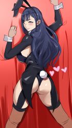 Rule 34 | 1girl, animal ear hairband, animal ears, ass, black hair, black hairband, breasts, brown thighhighs, coattails, curryman (zxxk), fake animal ears, fake tail, hairband, heart, heart-shaped pupils, highres, kitagawa marin, large breasts, leotard, long hair, one eye closed, playboy bunny, rabbit ear hairband, rabbit ears, rabbit tail, solo, sono bisque doll wa koi wo suru, symbol-shaped pupils, tail, thighhighs, wrist cuffs