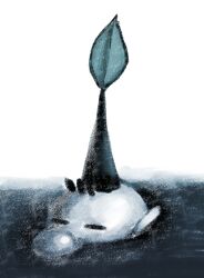 1boy absurdres big_nose buried closed_eyes commentary_request greyscale highres iat-418 leaf male_focus monochrome nintendo olimar olimin pikmin_(series) pointy_ears short_hair solo very_short_hair white_background