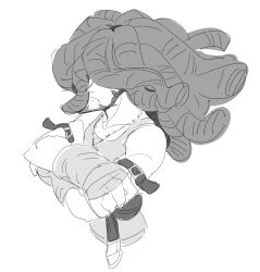 1boy beard belt belt_pouch chinstrap_beard crossed_arms dede_(qwea_00000) dreadlocks final_fantasy final_fantasy_ix hair_over_eyes jewelry long_hair male_focus mature_male monochrome necklace pouch salamander_coral sleeveless wristband