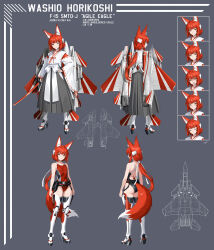 Rule 34 | 1girl, absurdres, aircraft, airplane, animal ear fluff, animal ears, ass, black hakama, black leotard, f-15 eagle, f-15s/mtd, fighter jet, fox ears, fox girl, fox tail, hakama, hakama skirt, highres, holding, holding sword, holding weapon, japanese clothes, katana, leotard, long hair, low ponytail, mecha musume, military vehicle, multicolored leotard, orange hair, original, platform sandals, ponytail, red leotard, ribbon-trimmed sleeves, ribbon trim, sandals, skirt, sword, tail, thighhighs, very long hair, weapon, wide sleeves, yellow eyes, zero (73ro)