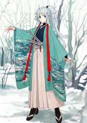 Rule 34 | 1girl, aqua eyes, aqua haori, arm at side, armor, bare tree, black socks, blue kimono, blunt ends, breasts, bridal gauntlets, closed mouth, earrings, expressionless, fate/grand order, fate (series), full body, game cg, hair tie, hakama, hakama skirt, hand up, haori, high collar, high heels, high ponytail, japanese armor, japanese clothes, jewelry, katana, kimono, kishimen hair, kote, kurokote, legs apart, long hair, long sleeves, looking at viewer, official art, outstretched arm, ponytail, sheath, sheathed, sidelocks, skirt, snow, snowing, socks, solo, standing, sword, tabi, tassel, tassel earrings, third-party source, tree, variant set, wataru rei, weapon, white background, white hair, white hakama, wide sleeves, yui shousetsu (fate), yui shousetsu (second ascension) (fate)