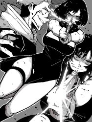 breasts gun handgun itadori_yuuji jujutsu_kaisen large_breasts mark_gavatino medium_hair revolver ryoumen_sukuna_(jujutsu_kaisen) sequential weapon zen&#039;in_mai