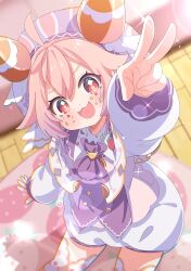 Rule 34 | + +, 1girl, :3, :d, absurdres, ahoge, arm up, ascot, beret, blurry, blurry background, blush, capelet, commission, depth of field, dot nose, facial mark, food, food on face, from above, fruit, hair between eyes, hat, highres, indoors, lens flare, long sleeves, looking at viewer, newsboy cap, nijisanji, open mouth, outstretched arm, pink hair, puffy long sleeves, puffy shorts, puffy sleeves, purple ascot, red eyes, rug, shiro9jira, shirt, short hair, shorts, skeb commission, smile, solo, sparkle, standing, star (symbol), strawberry, symbol-shaped pupils, symbol in eye, thighhighs, ushimi ichigo, ushimi ichigo (1st costume), v, v-shaped eyebrows, virtual youtuber, w, white shorts, white thighhighs, wooden floor