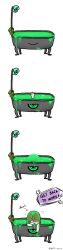 Rule 34 | 1boy, ambiguous green liquid, anger vein, armband, bare arms, bathtub, bloodbath (project moon), blush, borderless panels, closed eyes, completely nude, drooling, drunk, english text, enkephalin (project moon), green hair, highres, jaggy lines, lobotomy corporation, long hair, long image, male focus, netzach (project moon), nude, ori oriio, project moon, smile, squeans, tall image, unworn armband