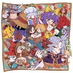 adelbert_steiner beatrix_(ff9) black_hair black_mage_(final_fantasy) blonde_hair blue_coat blue_eyes blue_pants bodysuit boots bow breasts brown_footwear brown_gloves brown_hair burmecian carrying character_request chef_hat chocobo coat curly_hair eiko_carol eyepatch final_fantasy final_fantasy_ix freija_crescent frog full_body garnet_til_alexandros_xvii gloves green_eyes grey_gloves grey_hair hair_bow hat hat_feather helmet holding holding_sword holding_weapon horns kuja lani_(ff9) long_hair long_sleeves low-tied_long_hair low_ponytail monkey_tail moogle mouse_girl multiple_boys multiple_girls one_eye_closed one_eye_covered orange_bodysuit pants parted_bangs plunging_neckline ponytail princess_carry puffy_long_sleeves puffy_sleeves purple_hair quina_quen red_gloves red_headwear ruby_(ff9) salamander_coral shirt short_hair_with_long_locks single_horn sword tail tongue tongue_out ttnoooo upper_body vivi_ornitier weapon white_shirt wide-eyed winged_helmet wizard_hat yellow_bow yellow_eyes zidane_tribal