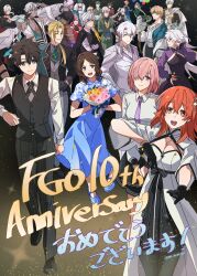 Rule 34 | 6+boys, 6+girls, absurdres, ahoge, alternate costume, anniversary, aqua dress, arjuna (fgo fes. 2025) (fate), artist name, ascot, balloon, baobhan sith (fgo fes. 2025) (fate), bare shoulders, bedivere (fgo fes. 2025) (fate), biscione (fate), biscione (fgo fes. 2025) (fate), black ascot, black choker, black dress, black gloves, black hair, black pantyhose, black shoes, black skirt, black vest, blonde hair, blue dress, blue eyes, blue hat, blue shoes, bouquet, bow, bowtie, boy vajra (fgo fes. 2025) (fate), braid, breasts, brown hair, chaldea logo, checkered clothes, choker, closed mouth, coat, coat on shoulders, collared shirt, collared shrug, confetti, copyright name, cross tie, crossed arms, dark-skinned female, dark-skinned male, dark skin, dress, expressionless, fate/grand order, fate (series), fionn mac cumhaill (fate/grand order), fionn mac cumhaill (fgo fes. 2025) (fate/grand order), floral print, floral print dress, flower, formal clothes, frankenstein&#039;s monster (fate), frankenstein&#039;s monster (fgo fes. 2025) (fate), frilled shirt, frills, fujimaru ritsuka (female) (fgo fes. 2025), fujimaru ritsuka (male) (fgo fes. 2025), full body, fur-trimmed jacket, fur trim, gawain (fgo fes. 2025) (fate), gem, girl vajra (fgo fes. 2025) (fate), gloves, green eyes, green necktie, green suit, green vest, grey eyes, hair bow, hair over one eye, halterneck, hand on own hip, hat, high-low dress, highres, hijikata toshizou (fgo fes. 2025) (fate), holding, holding balloon, holding bouquet, indra (fgo fes. 2025) (fate), jacket, jeanne d&#039;arc alter (over the same sky) (fate), jewelry, karna (fgo fes. 2025) (fate), katou danzou (fgo fes. 2025) (fate), layered skirt, leonardo da vinci (fate), leonardo da vinci (fate/grand order), leonardo da vinci (rider) (fate), light smile, lightning bolt symbol, lilith (fgo fes. 2025) (fate), long hair, long sleeves, looking at another, looking at viewer, ma koneko, mash kyrielight, mash kyrielight (fgo fes. 2025), medium breasts, merlin (fgo fes. 2025) (fate), multicolored jacket, multiple boys, multiple girls, neck ring, necktie, official alternate costume, okita souji (fgo fes. 2025) (fate), open clothes, open jacket, open mouth, orange eyes, orange hair, pants, pantyhose, pectorals, percival (fgo fes. 2025) (fate), pink hair, ponytail, print dress, purple eyes, purple hair, purple necktie, purple sash, purple shrug, red dress, red eyes, red gemstone, red hair, ribbon choker, round eyewear, saitou hajime (fgo fes. 2025) (fate), sash, see-through clothes, shirt, shirt partially tucked in, shoes, short hair, shrug (clothing), sidelocks, skirt, star (symbol), suit, teeth, the count of monte cristo (over the same sky) (fate), twin braids, twintails, upper teeth only, vest, white ascot, white gloves, white hair, white pants, white shirt, white shrug, white suit