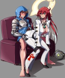 Rule 34 | absurdres, ankh, ass, ball and chain (weapon), belt, blush, bodysuit, breasts, broken halo, buttjob, cum, cum on ass, cum on body, cum on clothes, gloves, gran (granblue fantasy), granblue fantasy, guilty gear, h3r sh3 5, halo, highres, jack-o&#039; valentine, large breasts, multicolored hair, red hair, shoes, two-tone hair, weapon, white hair