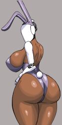 1girl absurdres animal_ears ass breasts dark-skinned_female dark_skin fake_animal_ears fake_tail from_behind haydee_(game) haydee_(haydee) highres huge_ass huge_breasts leotard looking_back playboy_bunny rabbit_ears rabbit_tail robot_girl strapless strapless_leotard tail thick_thighs thighs wide_hips