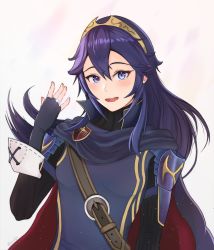 1girl absurdres blue_eyes blue_hair blush breasts cape engagement_ring fire_emblem fire_emblem_awakening highres jewelry long_hair looking_at_viewer lucina_(fire_emblem) nintendo ring small_breasts solo