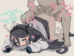 1boy 1girl absurdly_long_hair aqua_halo aris_(blue_archive) aroused black_hair black_hairband black_socks blue_archive blue_eyes blue_halo blush clothed_female_nude_male clothed_sex commentary_request cum doggystyle dot_nose grabbing_another&#039;s_ass groping hair_between_eyes hairband halo heart hetero highres jacket long_hair long_hair_between_eyes long_sleeves nude one_side_up open_mouth panties panties_around_leg panty_pull rectangular_halo ringed_eyes serizawa_nazuna sex sex_from_behind shirt skirt socks solo_focus squatting top-down_bottom-up translation_request underwear vaginal very_long_hair white_background white_jacket white_panties white_shirt
