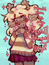 1girl absurdres animal_ears antlers blonde_hair buck_teeth deer_antlers deer_ears deer_girl deer_tail deltarune freckles furry furry_female highres horns lapinlobotomy long_hair long_sleeves noelle_holiday open_mouth reindeer_girl smile tail teeth