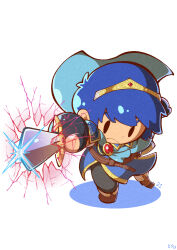 &gt;:( 04sora40 1boy blue_hair cape chibi fire_emblem fire_emblem:_mystery_of_the_emblem fourth_wall glint holding holding_sword holding_weapon male_focus marth_(fire_emblem) nintendo short_hair simple_background solo super_smash_bros. sword tiara v-shaped_eyebrows weapon white_background