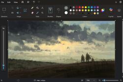 3others art_program_in_frame blurry christian_young cloak cloud cloudy_sky commentary depth_of_field from_behind full_body hill landscape limited_palette microsoft_paint_(medium) microsoft_paint_(software) mountainous_horizon multiple_others original outdoors painterly scenery screencap sepia sky standing