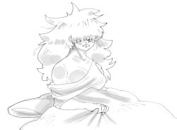 1girl 1shermieaday bed breasts curly_hair female_focus large_breasts long_hair on_bed pale_skin pillow shermie_(kof) the_king_of_fighters very_long_hair