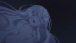 1girl animated anime_screenshot blue_eyes breasts collarbone highres japanese_clothes kimono long_hair naruse_shiroha navel ocean open_clothes open_kimono open_mouth small_breasts sound stomach summer_pockets tagme underwater video water white_hair white_kimono