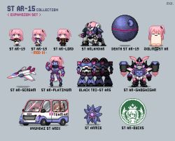 aircraft airplane bad_id bad_pixiv_id black_tri-stars cosplay death_star dual_wielding fighter_jet gaogaigar gen_1_pokemon girls&#039;_frontline guardians_of_the_galaxy gundam holding idolmaster jojo_no_kimyou_na_bouken marvel marvel_cinematic_universe mecha military military_vehicle motor_vehicle nintendo peter_quill peter_quill_(cosplay) pink_hair pixel_art pokemon robot st_ar-15_(girls&#039;_frontline) stand_(jojo) star_platinum star_platinum_(cosplay) star_wars starbucks starbucks_siren stardust_crusaders starmie starscream transformers van yuyukong