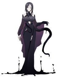 +_+ 1girl absurdres black_eyes black_hair clothing_cutout commentary dangodes eldritch_abomination english_commentary highres medium_hair mole mole_under_eye navel_cutout one_eye_closed original tentacles