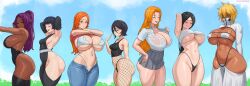 Rule 34 | 1girl, absurdres, arrancar, artist name, ass, ass focus, back, backless outfit, bare back, bare shoulders, bikini, black hair, black leotard, black panties, bleach, blonde hair, blue pants, blush, bra, breast tattoo, breasts, bridal gauntlets, brown eyes, cleavage, closed eyes, clothes lift, clothes pull, collarbone, collared shirt, commentary, covered erect nipples, curvy, dark-skinned female, dark skin, denim, dripping, english commentary, english text, espada, eyepatch bikini, facial mark, fanning self, fishnet pantyhose, fishnets, flying sweatdrops, from behind, frown, green eyes, hair between eyes, halterneck, highres, hollow (bleach), hot, huge ass, huge breasts, inoue orihime, jeans, karakura high school uniform, kuchiki rukia, large breasts, leotard, lifting own clothes, long hair, looking at viewer, matsumoto rangiku, mature female, medium hair, mole, mole under mouth, multiple girls, navel, no panties, number tattoo, open fly, open mouth, orange hair, paid reward available, panties, pants, pantyhose, parted bangs, patreon username, pleated skirt, ponytail, purple hair, revealing clothes, school uniform, see-through clothes, see-through shirt, shihouin yoruichi, shiny skin, shirt, shirt lift, shirt pull, short hair, short sleeves, sideboob, skindentation, skirt, small breasts, smile, solo, speech bubble, steaming body, stomach, sui-feng, superbusty, sweat, sweaty clothes, swimsuit, tank top, tattoo, thick thighs, thighhighs, thighs, thong, thong leotard, tier harribel, toned, toned female, unbuttoned, underboob, underwear, unohana retsu, very sweaty, watermark, web address, wet, wet clothes, wet shirt, white bikini, white bra, white panties, white shirt, wide hips, wiping sweat, yellow eyes