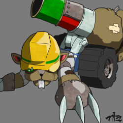 cannon claws digimon digimon_(creature) green_eyes junkmon looking_at_viewer solo wheel
