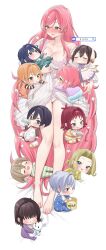 6+girls :o absurdres aged_down baby baby_bottle barefoot black_hair black_hairband blonde_hair blush bottle bow_hairband breasts brown_eyes bygin character_request cleavage closed_eyes closed_mouth collarbone crossed_bangs dress drinking eiai_nano female_focus flower green_eyes hair_flower hair_ornament hair_over_eyes hairband hanazono_hahari hanazono_hakari haraga_kurumi highres holding holding_bottle holding_stuffed_toy inda_karane kakure_meme kimi_no_koto_ga_dai_dai_dai_dai_daisuki_na_100-nin_no_kanojo large_breasts legs long_hair maid mature_female meido_mei milk multiple_girls orange_hair panties parted_lips pink_hair purple_dress red_eyes red_hair short_hair simple_background smile star_(symbol) star_hair_ornament stuffed_animal stuffed_rabbit stuffed_toy sutou_iku swept_bangs thick_eyebrows thighs toes underwear utsukushisugi_mimimi very_long_hair white_background white_panties yakuzen_kusuri yellow_eyes yoshimoto_shizuka