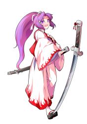 1girl alphes_(style) blush commentary_request dairi full_body hair_ribbon haori high_ponytail highres japanese_clothes katana large_variant_set long_hair long_sleeves meira_(touhou) pants parody ponytail purple_hair red_vest ribbon socks solo style_parody sword tabi tachi-e touhou touhou_(pc-98) transparent_background variant_set vest weapon white_pants white_ribbon white_socks wide_sleeves