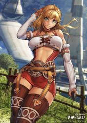 blonde_hair breasts fiora_(xenoblade) green_eyes hybridmink large_breasts looking_at_viewer nintendo skirt tagme thighhighs xenoblade xenoblade_chronicles_1 xenoblade_chronicles_(series)