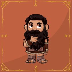 1boy beard beard_over_mouth brown_theme deformed drkatfuzzmunchkin dungeon_meshi dwarf facial_hair full_body long_beard looking_to_the_side male_focus mustache senshi_(dungeon_meshi) solo standing stroking_beard thick_mustache very_long_beard