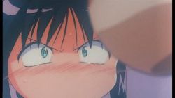 2girls andou_mahoro angry animated animated_gif anime_screenshot black_hair blush bouncing_breasts breast_envy breasts green_eyes large_breasts looking_at_breasts lowres mahoromatic multiple_girls nipples shikijou_saori