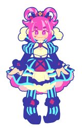 Rule 34 | 1girl, aqua pantyhose, blunt bangs, cross-laced clothes, cross-laced dress, dress, facial mark, fire emblem, fire emblem engage, folded twintails, fur wrist cuffs, hair flaps, hair rings, heart, heart facial mark, highres, hortensia (fire emblem), looking at viewer, mokiki (mokadevs), multicolored hair, multicolored tiara, nintendo, pantyhose, pink eyes, pink hair, sidelocks, smile, solo, striped clothes, striped dress, two-tone hair, two-tone pantyhose, vertical-striped clothes, vertical-striped dress, wrist cuffs