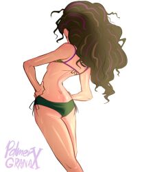 1girl artist_name bikini facing_away hands_on_own_hips looking_away marvel olivia_octavius palmergranax side-tie_bikini_bottom spider-man:_into_the_spider-verse spider-man_(series) spider-verse stray_hair sweat sweatdrop swimsuit tagme