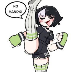baseball_shirt black_hair choker gloves jen_lum short_shorts shorts smile socks thighhighs white_hair
