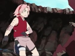 animated animated_gif fighting haruno_sakura lowres naruto naruto_(series) ninja puppet screencap