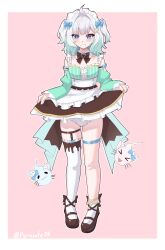 Rule 34 | 1girl, absurdres, blue eyes, clothes lift, dress, frilled panties, frills, ghost, gradient hair, green dress, green sleeves, highres, indie virtual youtuber, lifting own clothes, maid headdress, mint fantome, multicolored hair, panties, ryyr7242, short hair, skirt, skirt lift, triangular headpiece, underwear, virtual youtuber, white hair, white headdress, white panties
