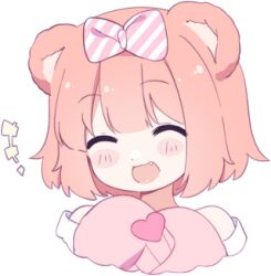 Rule 34 | 1girl, animal ears, blush stickers, bow, chromu, closed eyes, fang, hair bow, heart, indie virtual youtuber, lowres, open mouth, sleeves past fingers, sleeves past wrists, smile, solo, transparent background, virtual youtuber