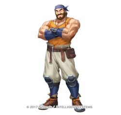 1boy arm_hair bandana beard belt brown_hair commentary_request company_name crossed_arms dagdar_(fire_emblem) dai-xt facial_hair fire_emblem fire_emblem:_thracia_776 fire_emblem_heroes full_beard full_body jewelry male_focus muscular muscular_male necklace nintendo official_art pectoral_cleavage pectorals short_hair simple_background solo standing white_background
