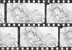 2girls absurdres azur_lane breast_press bridal_veil chinese_commentary closed_eyes commentary_request dress enterprise_(azur_lane) film_strip gloves hair_bun highres holding_hands illustrious_(azur_lane) interlocked_fingers kiss long_hair multiple_girls symmetrical_docking tiara upper_body veil wedding_dress wife_and_wife xiaoli_(1507) yuri