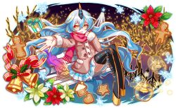 absurdly_long_hair adapted_costume alternate_costume alternate_hair_color alternate_horns anime_coloring aqua_hair argyle_clothes argyle_footwear artist_request bell bench big_hair black_boots black_thighhighs blush boots box brown_coat brown_sleeves candle christmas christmas_lights christmas_tree coat cookie crash_fever dot_nose duffel_coat earrings eyelashes fence fire flower food full_body game_cg gift gift_box gingerbread_cookie gingerbread_house gingerbread_man gingerbread_woman gradient_tail hair_between_eyes heart heart-shaped_cookie heart-shaped_food high_heel_boots high_heels horns jewelry legs_together light_particles long_hair long_sleeves miniskirt mistletoe multicolored_tail night night_sky no_socks official_alternate_costume official_alternate_hairstyle official_alternate_horns official_art on_bench outdoors outline pleated_skirt pocket poinsettia puffy_sleeve_cuffs qilin_(crash_fever) red_flower red_outline red_ribbon red_scarf ribbon scarf scarf_hold single_horn skirt sky sleeve_cuffs sleeves_past_wrists smile snowflakes solo sparkle star-shaped_cookie star-shaped_food star_(symbol) star_ornament striped_clothes striped_footwear striped_ribbon tachi-e tail teeth thighhighs third-party_source toggles transparent_background vertical-striped_footwear very_long_hair wavy_hair wedge_heels white_flower white_skirt white_sleeve_cuffs winter_clothes winter_coat yellow_eyes