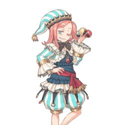 1girl blue_dress blue_eyes circus dress haru_(uchi_no_hime-sama) parted_bangs pink_hair shoe-ji shorts simple_background striped_clothes striped_hat striped_shorts striped_sleeves uchi_no_hime-sama_ga_ichiban_kawaii