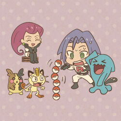 Rule 34 | &gt; &lt;, 1boy, 1girl, arm up, balancing, belt, black belt, black boots, black gloves, blue hair, boots, bright pupils, chibi, closed eyes, coin, commentary request, crate, elbow gloves, eyelashes, fangs, gen 1 pokemon, gen 2 pokemon, gen 8 pokemon, gloves, gold, green eyes, hands on own face, james (pokemon), jessie (pokemon), koban (gold), long hair, meowth, mojacookie, morpeko, morpeko (full), motion lines, nintendo, official art, open mouth, pants, pink hair, poke ball, poke ball (basic), pokemon, pokemon (anime), pokemon journeys, polka dot, polka dot background, second-party source, shirt, short hair, sitting, skirt, smile, standing, sweat, team rocket, team rocket uniform, teeth, upper teeth only, white pants, white pupils, white shirt, white skirt, wobbuffet