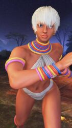 1girl 3d animated ass ass_focus bent_over bikini bracelet capcom dark-skinned_female dark_skin elena_(street_fighter) female_focus forest game_screenshot grin huge_ass jewelry lamppost nature navel night night_sky outdoors pixie_cut ryona short_hair sky smile solo street_fighter street_fighter_6 stretching swimsuit tagme video white_bikini white_hair wide_hips