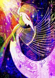 Rule 34 | abstract, closed eyes, feathered wings, full body, gardevoir, gen 3 pokemon, highres, light particles, light rays, looking up, multicolored background, nintendo, no humans, otonoha aika, pokemon, pokemon (creature), sparkle, sparkling aura, wings