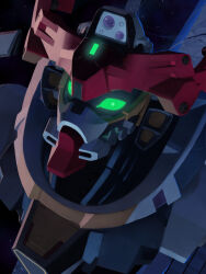 commentary_request glowing glowing_eyes gquuuuuux green_eyes gundam gundam_gquuuuuux machinery mecha mecha_focus mobile_suit no_humans portrait porupurucha robot science_fiction v-fin