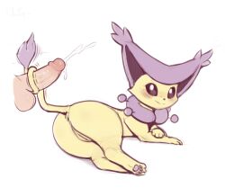 1girl animal_focus animal_sexualization anus artist_name ass bestiality black_sclera blush cleft_of_venus closed_mouth colored_sclera cum delcatty disembodied_penis ejaculation erection full_body gen_3_pokemon highres kekitopu lying nintendo on_side pawpads penis pokemon pokemon_(creature) pussy signature simple_background sketch solo_focus split_mouth tail tailjob testicles uncensored veins veiny_penis white_background white_eyes
