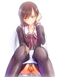 Rule 34 | aftersex, amamiya sayuri, black hair, blush, bonnie (rsg), long hair, panties, panty pull, peeing, pubic hair, pussy, school uniform, sitting, tears, thighhighs, toilet, toilet use, tokimeki memorial, tokimeki memorial online, uncensored, underwear