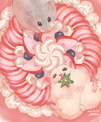 animal animal_focus artist_name cream dated food fruit hamster highres in_food no_humans original otamashimai signature strawberry