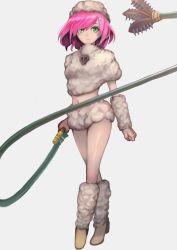 1girl arm_warmers beastmaster_(final_fantasy) chienon crop_top crossed_legs female_focus final_fantasy final_fantasy_v full_body green_eyes hat holding holding_whip lenna_charlotte_tycoon navel pink_hair short_hair short_shorts shorts skull smile solo swept_bangs watson_cross whip white_background white_hat white_shorts wool