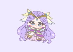 Rule 34 | 1girl, absurdly long hair, blue eyes, blue neckerchief, blue sleeves, bow, brooch, chibi, circlet, closed mouth, cure earth, dot nose, dress, earrings, eyelashes, frilled dress, frilled sleeves, frills, fuurin asumi, gloves, gold anklet, gold thighlet, hair bow, hair ornament, happy, healin&#039; good precure, heart, ichigo usuhana, jewelry, light blush, long dress, long hair, looking at viewer, magical girl, neckerchief, outstretched arms, precure, purple background, purple bow, purple dress, purple hair, purple shoes, purple theme, sailor collar, shoes, short sleeves, sidelocks, simple background, smile, solo, sphere earrings, tareme, very long hair, wavy hair, white gloves, white sailor collar, wing hair ornament, wrist bow, yellow bow