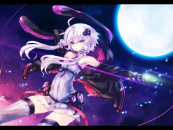1girl blue_eyes blue_hair female_focus hood jacket long_hair matching_hair/eyes moon off_shoulder short_hair_with_long_locks skirt solo tokiame twintails vocaloid voiceroid yamaha yuzuki_yukari