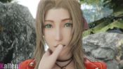 1girl 1other 20s 3d aerith_gainsborough animated artist_name blender_(medium) cropped_jacket brown_hair close-up couple day female_focus final_fantasy final_fantasy_vii final_fantasy_vii_remake green_eyes hand_on_face jacket jewelry kallenz leaf light_smile lips long_hair looking_at_viewer looping_animation moaning nature necklace outdoors pov red_jacket rock rubbing sky solo_focus sound square_enix standing tree video